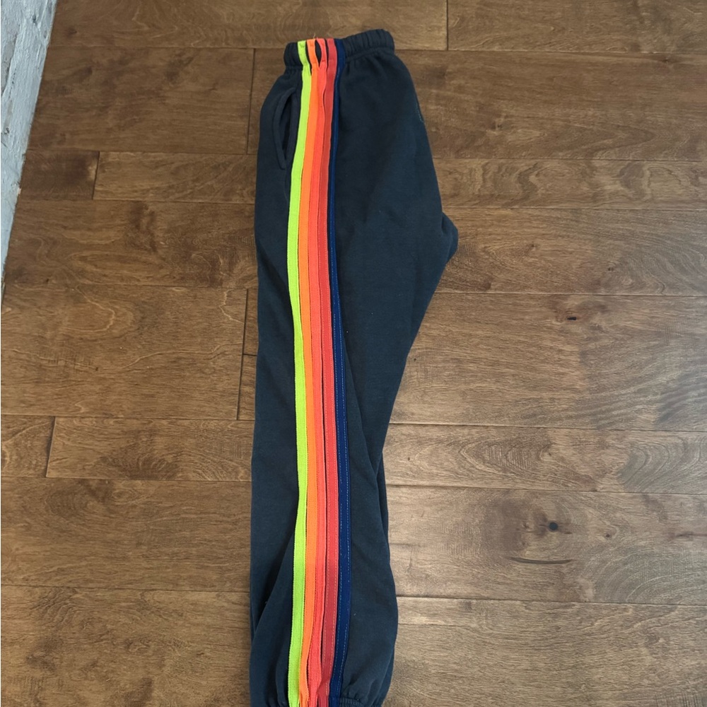 Aviator Nation women’s Small Navy Joggers with Multicolor Stripes